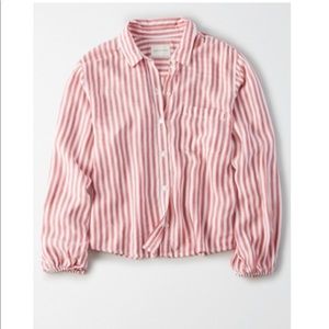 Red Striped Button Up Collar Shirt